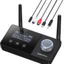 SOOMFON Dual Antenna Bluetooth Transmitter for TV Bluetooth 5.3 Receiver 3-in-1 to 2 Headphones with LCD Display Volume Control Optical AUX RCA for TV Home Stereo Speaker