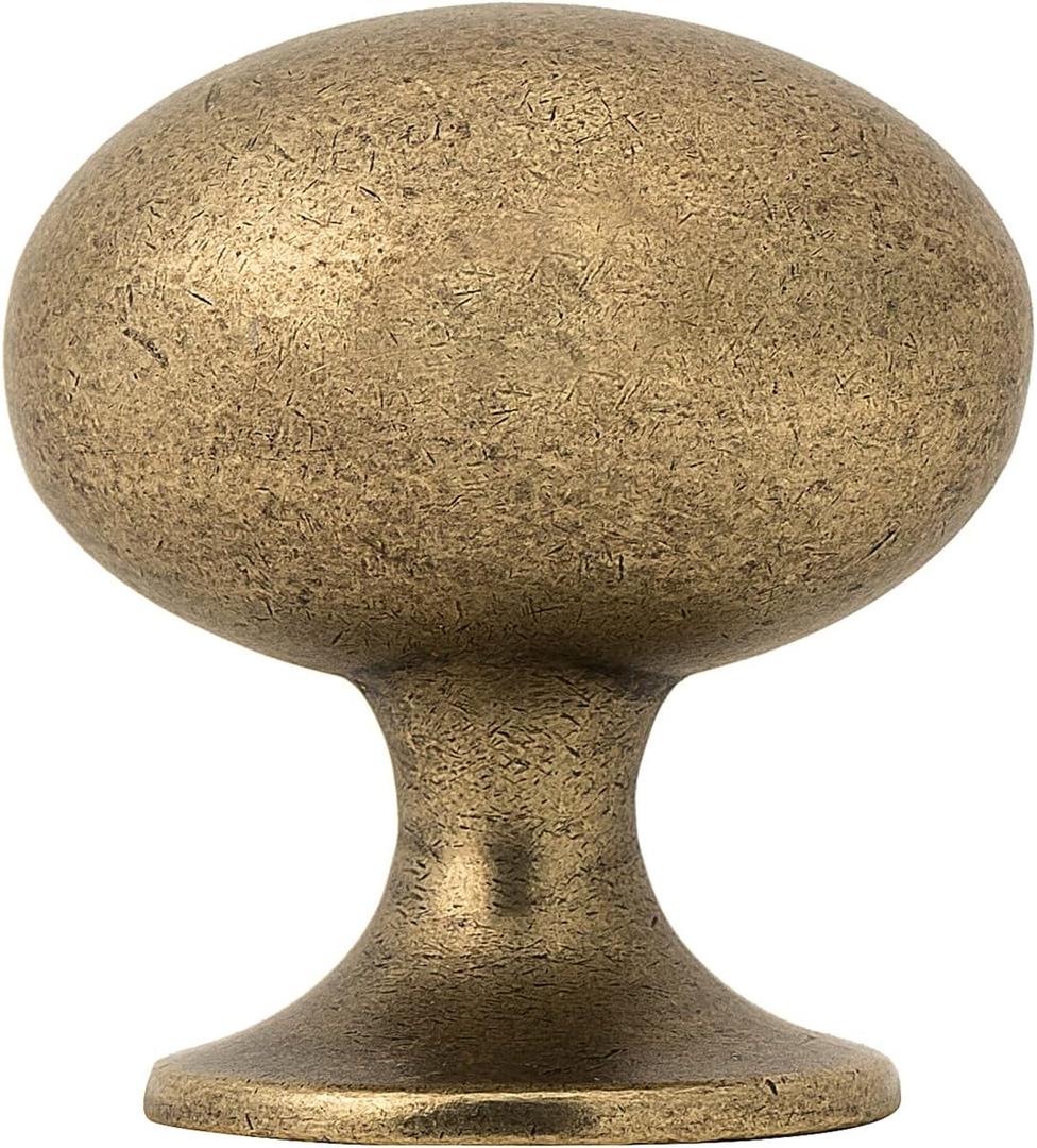 HARPOON Cabinet Hardware Knobs Round Furniture Mushroom Knob - 1.4 Inch 10 Pack Antique Brass