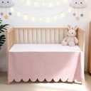 Scallop Edge Crib Skirt Pink, 100% Egyptian Cotton 400 Thread Count Crib Skirt Dust Ruffle,Double Layer,Durable,Smooth Toddler Bedding Skirt for Baby Girls or Boys, 52"X28" with 14"