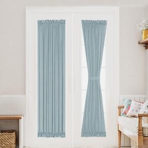 Turquoize Elegant Linen French Door Curtains Light Filtering Curtain Panels Rod Pocket Linen Panel for Glass Door with Tie-Back Privacy Assured Semi Sheer Door Panels, 25" W by 72" L, 2 Panels, Teal