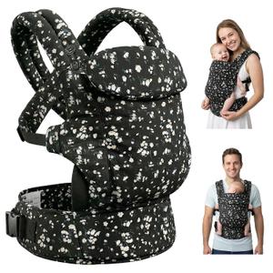 FRUITEAM Baby Carrier, Toddler Carrier with Adjustable Seat Size, Comfortable & Ergonomic Baby Carrier Newborn (7-25 LBS), Easy to Wear, Travel and Hiking Friendly (Black Floral)