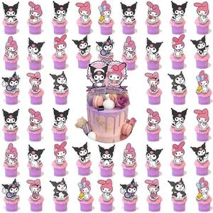 48 Kawaii Cupcake Toppers with 1 Happy Birthday Cake Topper, Educatgame Anime Themed Party Supplies, Perfect for Birthday Party Decorations (Style 5)