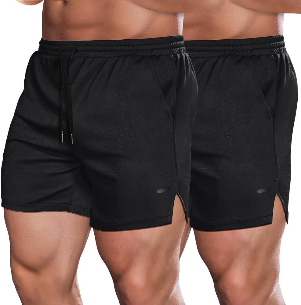 COOFANDY Men's 2 Pack Gym Workout Shorts Quick Dry Athletic Shorts 5 Inch Lightweight Sports Running Shorts with Pockets (Black, XL)