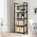 NUMENN Bookshelf, 5 Tier Bookshelves, Home Office Bookcase Shelf Storage Organizer, Free Standing Storage Shelving Unit for Bedroom, Living Room and Home Office, Vintage