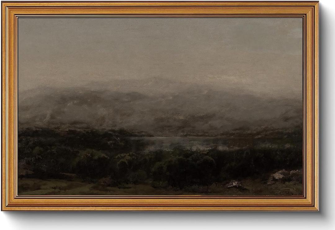 Gold Framed Wall Art Vintage Landscape Canvas Art Farmhouse Dark Picture Moody Wall Decor Antique Prints Rustic Paintings Country Artwork for Bedroom Living Room 16x24 Inch