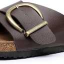 Women's Cork Footbed Sandals Cow Suede Summer Slide Sandals for Women with Adjustable Strap Buckle Open Toe Outdoor Beach Sandals 2025 (8, Chocolate)