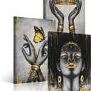 WELMECO Elegant African American Woman with Gold Crown Fashion Accessories Painting Giclee Prints Black Girl Canvas Poster Gallery Wrapped Artwork for Bedroom Living Room Makeup Room Decoration, Large