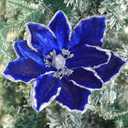 Thiccywoov 8 Pcs Large Christmas Flower Magnolia Flowers Christmas Tree Decoration Artificial Poinsettia Stems Velvet Xmas Ornaments for Xmas Tree Table Decor(Blue,12 Inch)