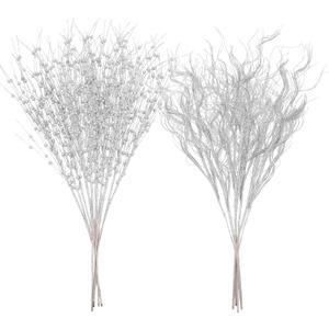 20 Pcs Extra Large 27.5'' Glitter Curly Ting Ting Branches and 29.5'' Christmas Artificial Berry Stems Vase Filler Artificial Curly Twigs Xmas Bouquet for Christmas Tree Home Decor (Silver)