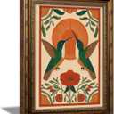 Vintage Gold Framed Hummingbird Wall Art Scandinavian Pictures Floral Bird Painting Canvas Prints Birds Poster Artwork Neutral Farmhouse Wall Decor for Living Room Bedroom Kitchen16x24in