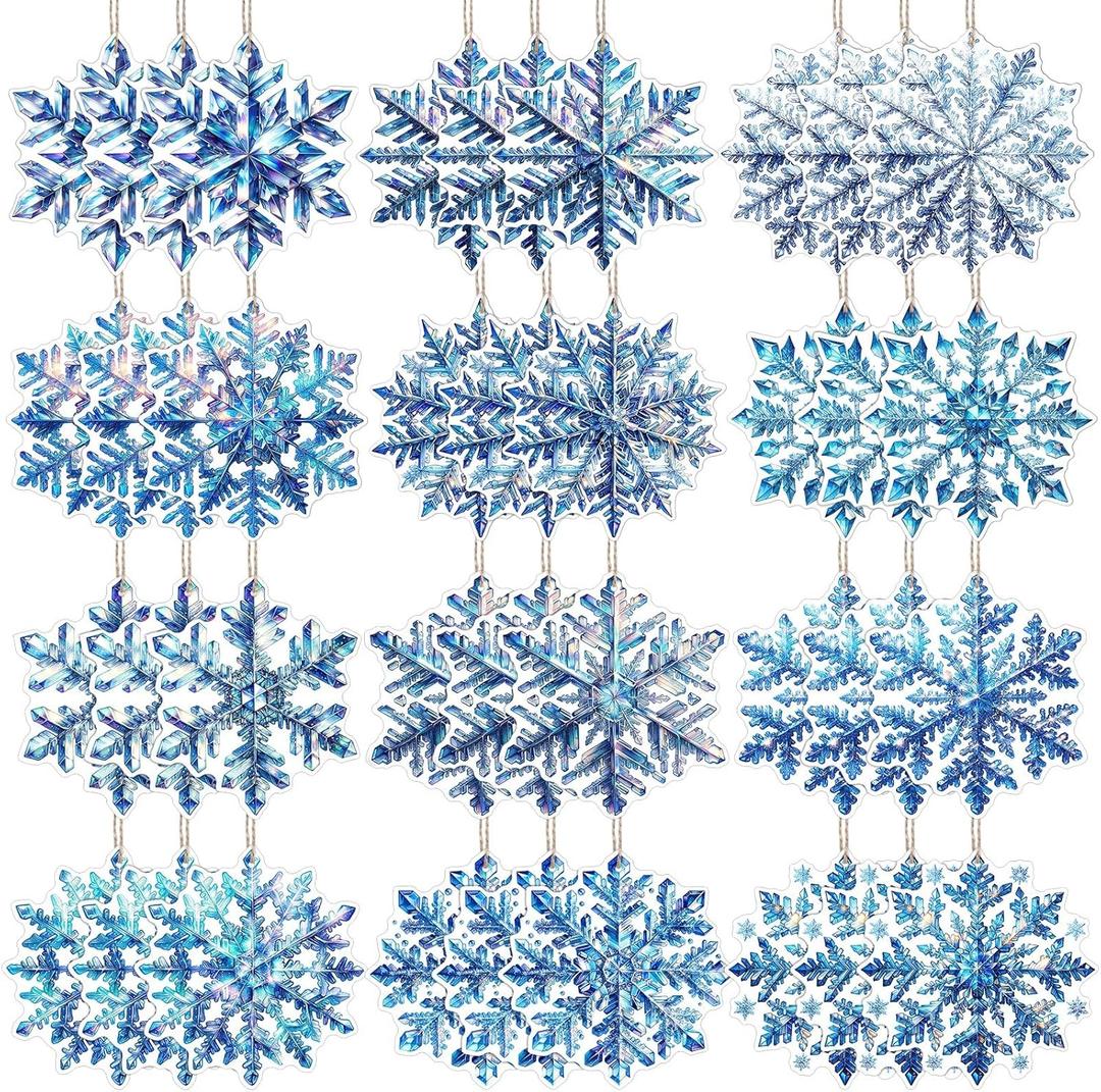 Soaoo 36 Pcs 7.87" Christmas Snowflakes Ornaments Blue Outdoor Double Sided Christmas Hanging Decoration Plastic Crafts Ornaments for Xmas Winter Holiday Office Home Yard Porch