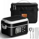 BSEED Cordless Electric Lunch Box for Adults, 27000mAh & 6.3 Cups Rechargeable Self Heating Lunch Box-Automatic Heating & Keep Warm, Portable Food Warmer with Insulated Bag for Driver/Worker/Traveller, Black