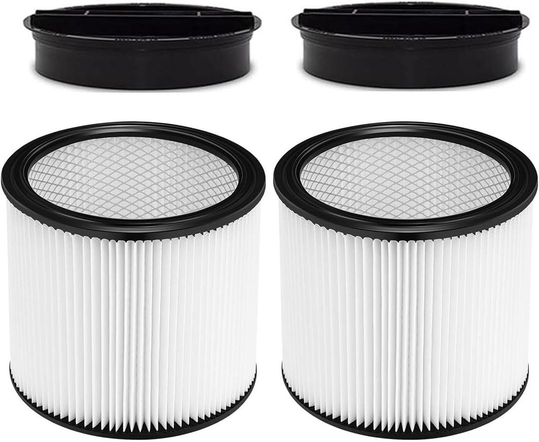 90304 Replacement Filter for Shop Vac 90304, 90350, 90333, 90585, 5 Gallon and Above Wet/Dry Vacuum Cleaners (2 replacement filter+2 lids)