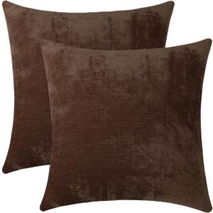 Jeneoo Coffee Brown Decorative Throw Pillow Covers Soft Chenille Comfy Solid Couch Cushion Case Decor (Set of 2, 18 x 18 Inches) 