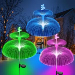 Solar Garden Lights Outdoor Solar Lights 7 Color Changing Jellyfish & Star Waterproof Solar Flower Lights for Garden Decor, Yard, Patio, Lawn, Pool, Party, Wedding, Gifts for Women/Mothers - 3 Packs