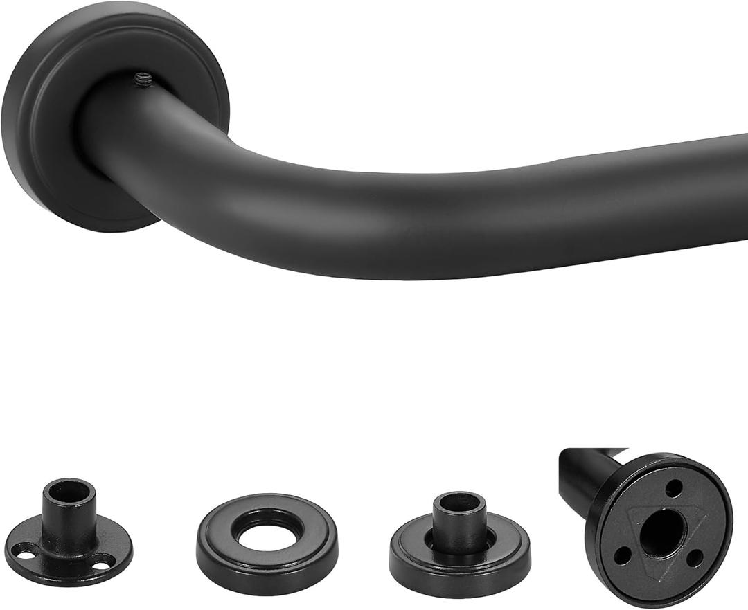 Black Wrap Around Curtain Rod, 1 Inch Diameter, Adjustable Blackout Curtain Rod with Zinc Alloy Finials and Aluminum Center Brackets for Windows 28 to 56 Inch