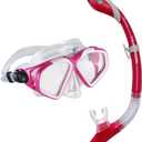 U.S. Divers Cozumel TX Adult Snorkel Combo - Anti-Fog Lens, Easy-Adjust Mask Buckles, Dry Top Snorkel, Full-Flex Section for Comfort - Explore Series | Unisex Adult, Gray/Dark Pink (SC3161022L)