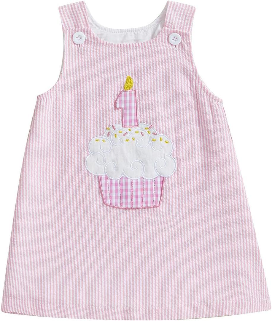 Baby Girl First Birthday Outfit 1 Cake Embroidery One Year Old Birthday Dress Smash Cake Dresses (1st-Pink, 12-18 Months)
