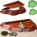 Tortoise Water Bowl with Ramp, 3PCS Leaf Reptile Food Water Bowl Turtle Pool Reptile Water Dish Tortoise Bathing Pool Turtle Soaking Dish Aquarium Habitat Accessories Large