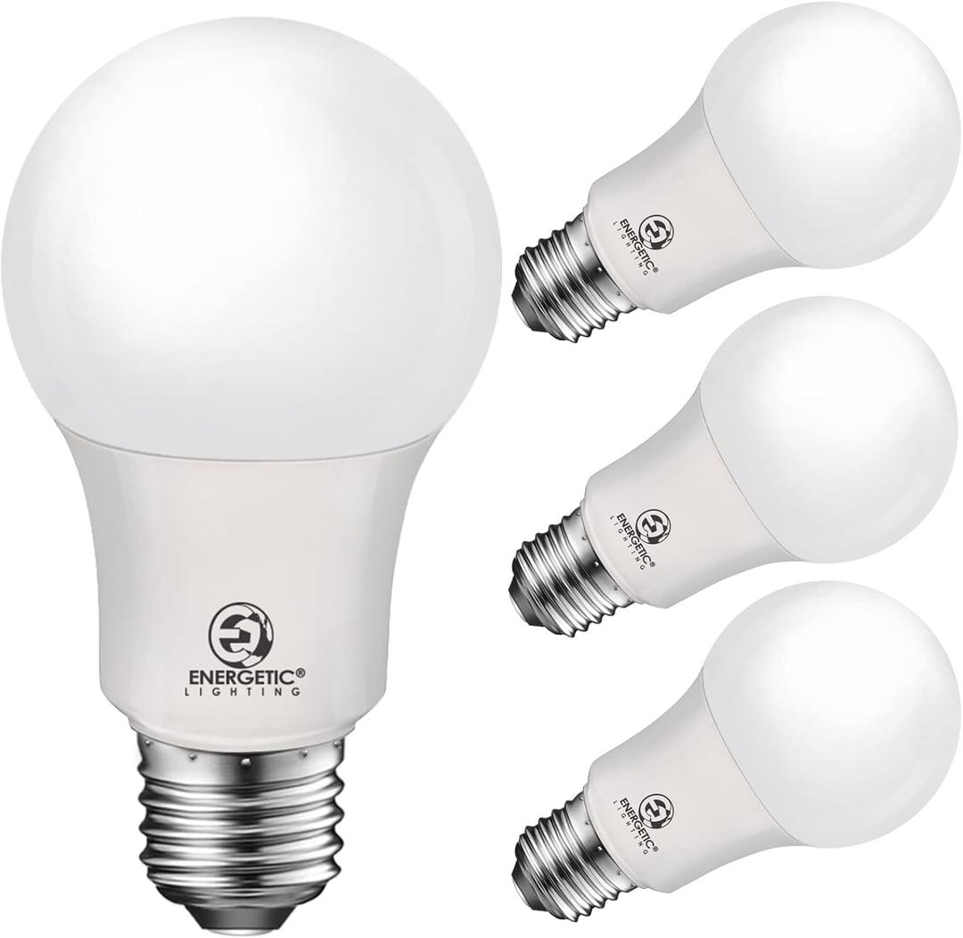 Energetic Lighting 40W Equivalent A19 LED Light Bulb, Warm White 3000K, E26 Standard Base, ETL Listed, Non-Dimmable LED Light Bulb, 4-Pack