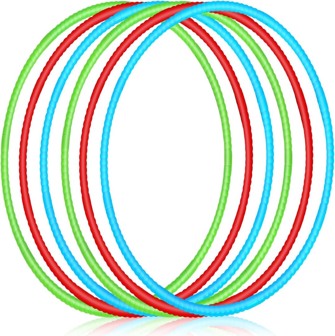 Sratte 6 Pcs Exercise Hoop Detachable Adjustable Plastic Hoops Snap Together Toy Ring Color Playground Toys for Girls and Boys Party Games, Sports, Exercise, Dog Training(28 Inch,Red,Green,Blue)