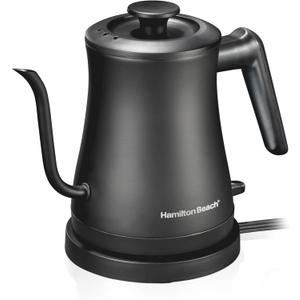 Hamilton Beach Compact 20 oz. / 0.6 Liter Gooseneck Electric Kettle for Boiling Water, Pour Over Coffee, Tea, Ultra Fast Heating With 1200 Watts, Stainless Steel BPA-Free Interior, Black 