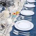 WELLIFE 600 PCS Silver Disposable Dinnerware Set for 100 Guests, Wedding Reception Plates & Silver Plastic Tableware, Dinner & Salad Plates, Cups, Forks, Knives & Spoons for Weddings & Elegant Events