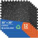 SUPERJARE 30" x 30" Larger Rubber Top Exercise Equipment Mats, 0.56" Thick 12PCS 75 Sq Ft High-Density EVA Foam Interlocking Gym Flooring, Big Workout Mat for Home Gym, Floor Protection, Black/Grey