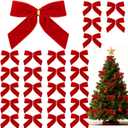 GAOKOXI 26 Pcs Red Small Velvet Bows Decorations Vintage Christmas Ornaments for Christmas Tree Gift Wrapping Wreath Table Fireplace Garland and Xmas Party