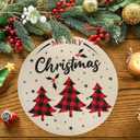 Christmas Placemats, 14inch Round Christmas Placemats Set of 6, Christmas Linen Table Mats Washable, Winter Xmas Holiday Plate Mats for Lndoor Kitchen and Dining Table (Lattice Tree)