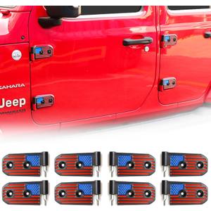 JL Aluminum Door Hinge Kit Compatible with 2018-2025 Jeep Wrangler JL JLU Gladiator JT Unlimited Rubicon Sahara Sports Accessories, Original Factory Hinges Sleeve Replacement, 8Pcs, Color Red