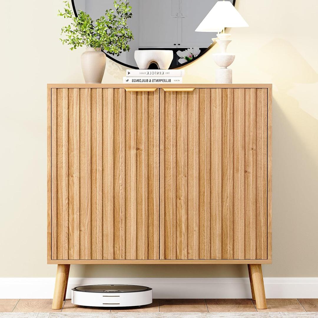 Fluted Storage Cabinet, Buffet Cabinet Sideboard, Modern Accent Cabinet Console Table for Entryway, Living Room