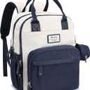 RUVALINO Diaper Bag Backpack-Multifunction Baby Travel Bag with Changing pad, Insulated Bottle Holders & Pacifier Case, Large Capacity, Waterproof, Cream & Blue