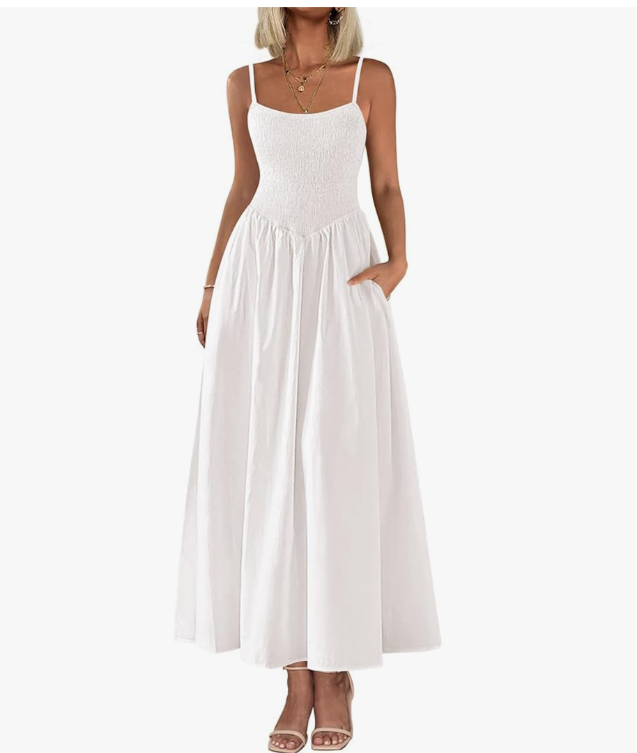 PRETTYGARDEN Women's Smocked Maxi Dresses 2025 Summer Beach Sundress Casual Spaghetti Strap Swing A Line Long Flowy Dress
Size L