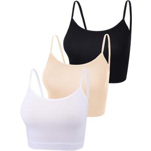 Boao 3 Pcs Crop Camisole Top Spaghetti Strap Tank Sleeveless Crop Tank Top for Women Sports (Medium, Black, White, Light Beige)