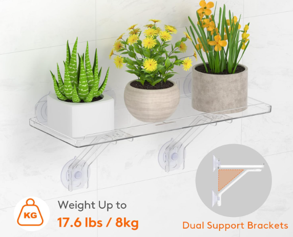 Lifewit 6" Extra Wide & Strong Window Plant Floating Shelf , Heavy Duty Acrylic Suction Cup Shelf, Sill Extender for Succulent Plants, Seed Starter Pots, Herb Planters 38 x 15 cm/15.2x6 LifeWit Shelf
