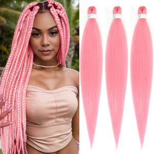 30 Inch Pink 3Pack Pre-Stretched Yaki Synth Braiding Hair Extensions