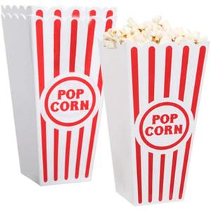 NOVELTY PLACE Plastic Red & White Striped Classic Popcorn Containers for Movie Night - 7.8" Tall x 3.8" Square (8 Pack)