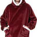 Bedsure Blanket Hoodie, Wearable Blanket Hoodie as Gifts for Mom, Birthday Gifts for Women Kids Teens Sherpa Sweatshirt, Burgundy, Oversized
