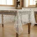 Horaldaily White Gauze Floral Tablecloth 60×84 Inch Rectangular, Light Pink Flower Spring Summer Tulle Table Cover, Garden Party Decor for Wedding, Party, Holiday Dining