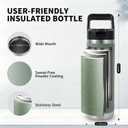 MOON LENCE Insulated Water Bottle,18 oz Sports Water Bottle with Straw, Stainless Steel Water Bottles with Changeable Lids for Camping, Hiking, Gym Green