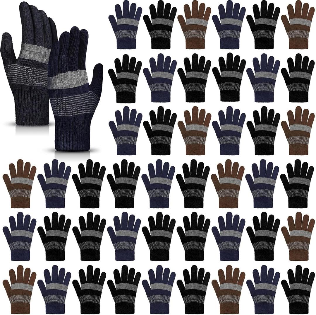 Tarpop 48 Pcs Winter Gloves Bulk Knit Winter Gloves for Women Men Adult for Homeless Cold Weather Stretchy Cloth (Black, Navy Blue, Coffee)