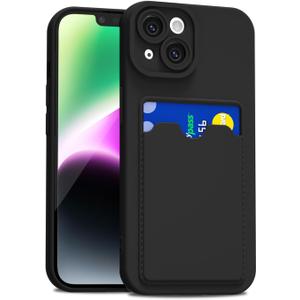 for iPhone 14 Case with Card Holder Slim, Thin Silicone Wallet Phone Case with Credit Card Slot for Women Men, Soft Rubber Gel TPU with Pocket Shockproof Camera Cover, Black