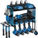 Veitorld Power Tool Organizer with Charging Station, Heavy Duty Modular Wall Mount Rack for Garage & Shed Organization, 4 Drill Holders, Fathers Day Birthday Gifts for Him Men Dad Him Husband(Blue)