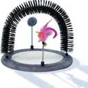 SMOUATOU Interactive Toy with Scratching Pads for Indoor Cats,Interactive Cat Toy with Feather Toys and Self-Grooming Brush,Interactive Cat Toy for Indoor Cats,Grey (Round)