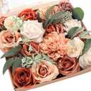 Floroom Terracotta Artificial Flowers Burnt Orange Fake Roses Peonies Dahlia Greenery Combo Box Set for DIY Wedding Bouquets Bridal Shower Centerpieces Floral Arrangements Party Tables Home Decoration