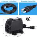 CWKJ Fountain Pump, 880GPH Submersible Water Pump, Durable 60W Outdoor Fountain Water Pump with 6.5ft Power Cord, 3 Nozzles for Aquarium, Pond, Fish Tank, Water Pump Hydroponics, Backyard Fountain