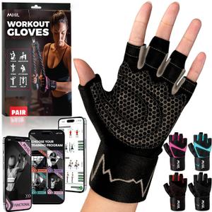 MhIL Workout Gloves for Women Breathable Gym Gloves for Women with Palm Protection and Enhanced Grip Padded Weight Lifting Glove for Womens with Wrist Wraps Support Weightlifting Exercise Cycling (Size: Medium: 7.5 – 8” / 19.1 – 20.5 cm)