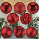 Zubebe 8 Pcs 6"(150 Mm) Large Christmas Balls Ornaments 8 Styles Giant Plastic Christmas Balls Oversized Huge Big Hanging Outdoor Ornaments for Holiday Party Xmas Tree Decor(Red)
