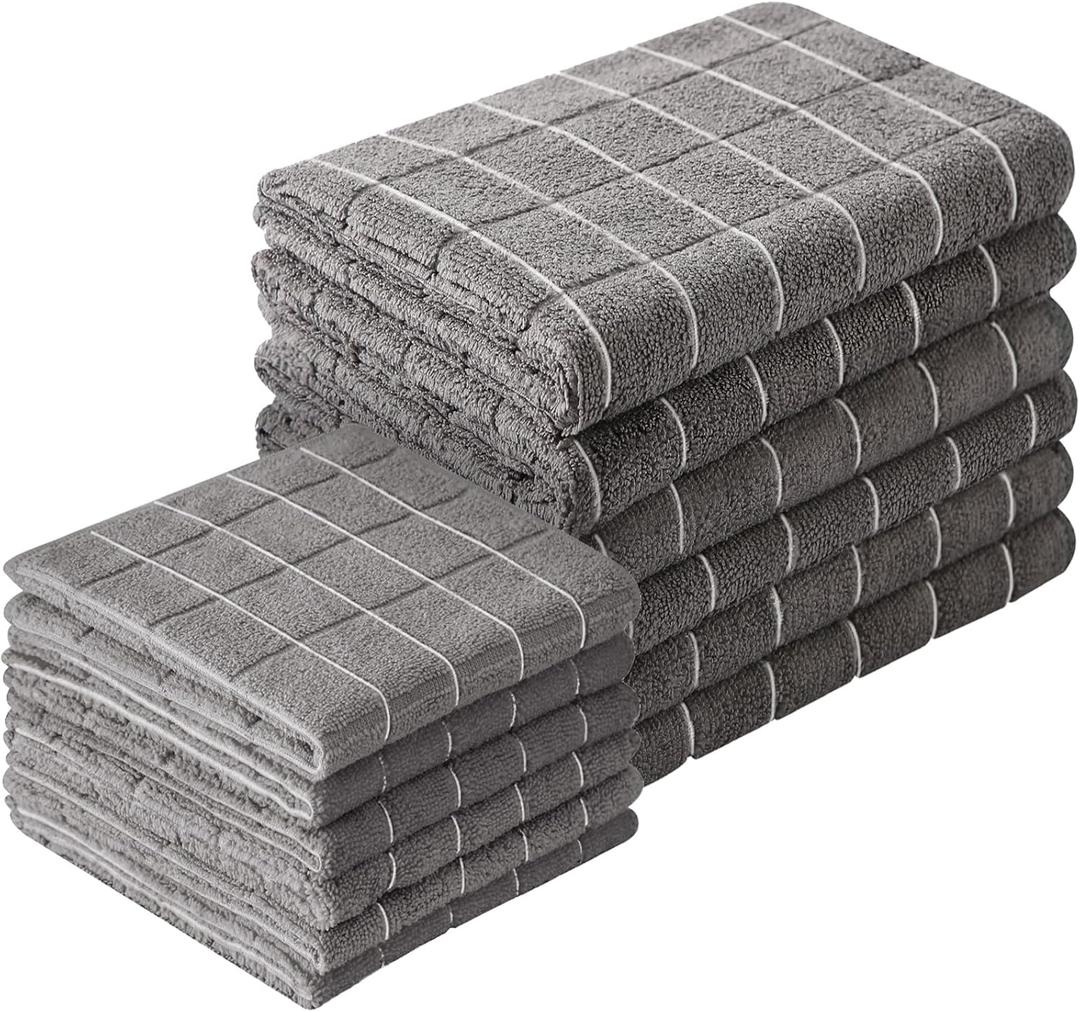 Microfiber Kitchen Towels and Dishcloths Set, 17x24Inch, Set of 3 Bulk Lint Free Dish Towels for Drying Dishes, Grey